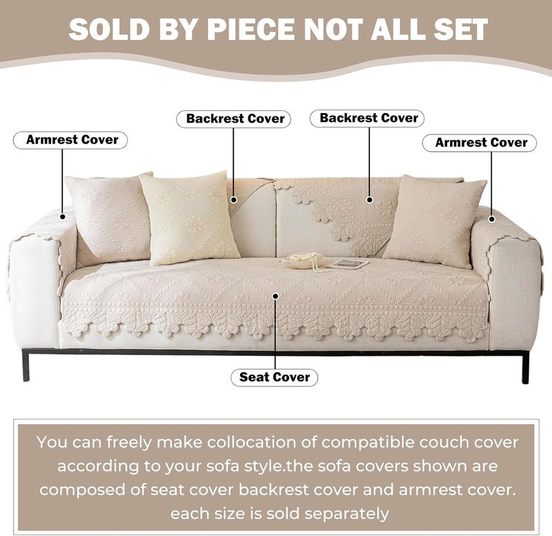 XSlive Cotton Quilted Dog Couch Cover for Sofa Farmhouse Rustic Embroidery Sectional Couch Cover Soft Anti-Slip Sofa Slipcover Furniture Protector for Kids, Pets (Khaki,36"x36") - Image 2
